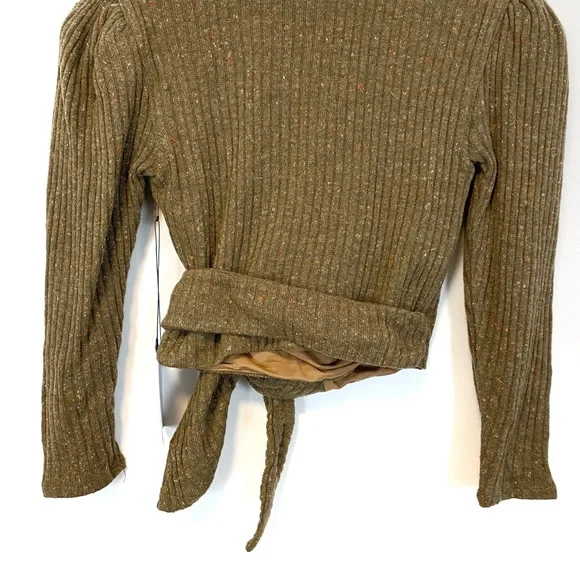 Revolve | Majorelle‎ | Brown Ribbed Wrap Cropped Sweater Size XS - Picture 7 of 9